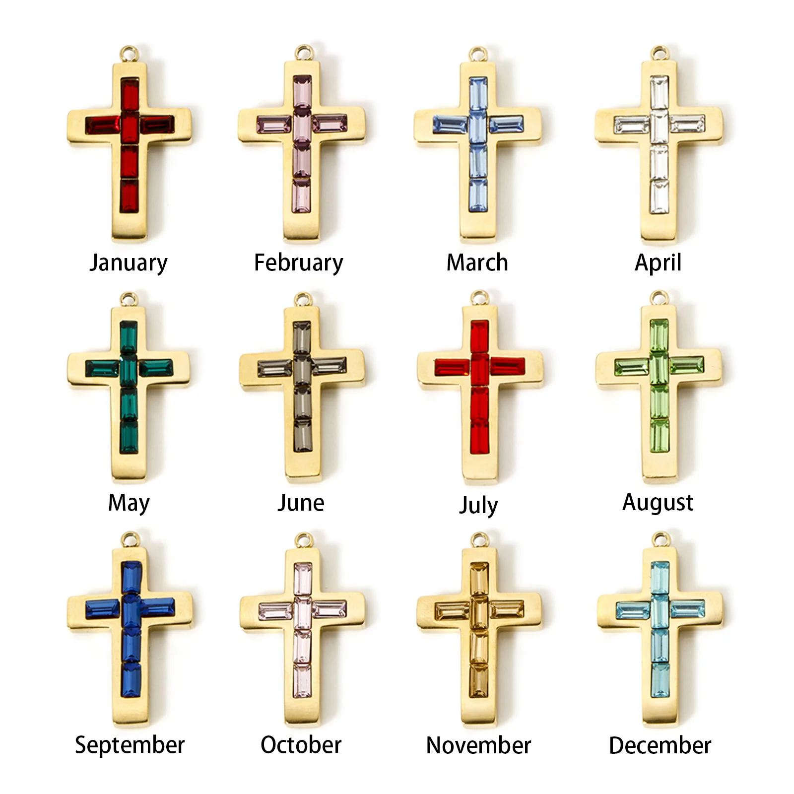 1 Piece Birthstone Cross Earrings Charms 14K Real Gold Plated Stainless Steel Pendant For Necklace DIY Findings 25mm X 15mm