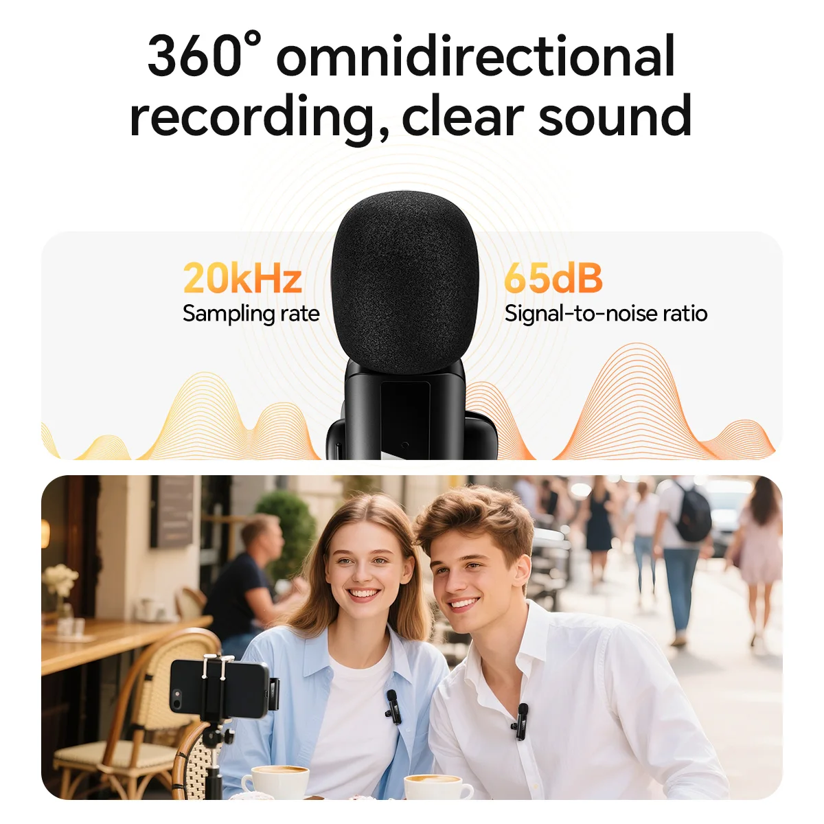 HOCO L20A Wireless Lavalier Lapel Mirophone Noise-cancelling Rechargeable Mic for iPhone Android Camera Live Streaming Vlogging