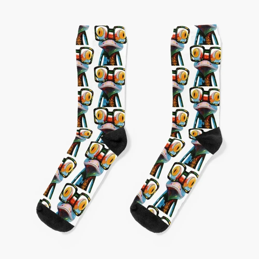 

Hipster Frog Nerd Glasses Socks with print new year Socks Women Men's