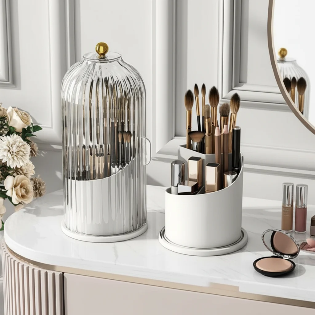 

360° Rotating Makeup Brush Holder Lipstick Organizer Storage Box for Vanity Makeup Essentials
