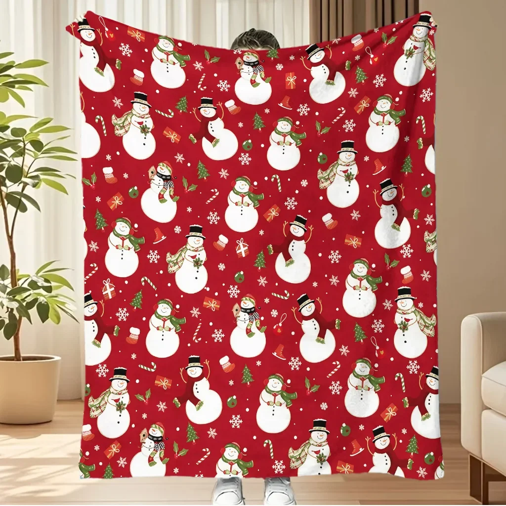 Red Blanket Merry Christmas Flannel Blanket Gingerbread Man Santa Claus Snow Tree Printed Soft Fluffy Office Sofa Chair Nap Gift