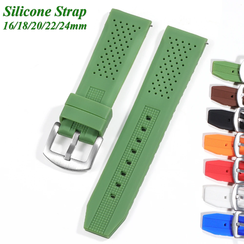 Universal Watch Straps 16 18 20 22 24mm Quick Release Silicone Band Soft Rubber Wristband Men Women Breathable Sport Bracelet