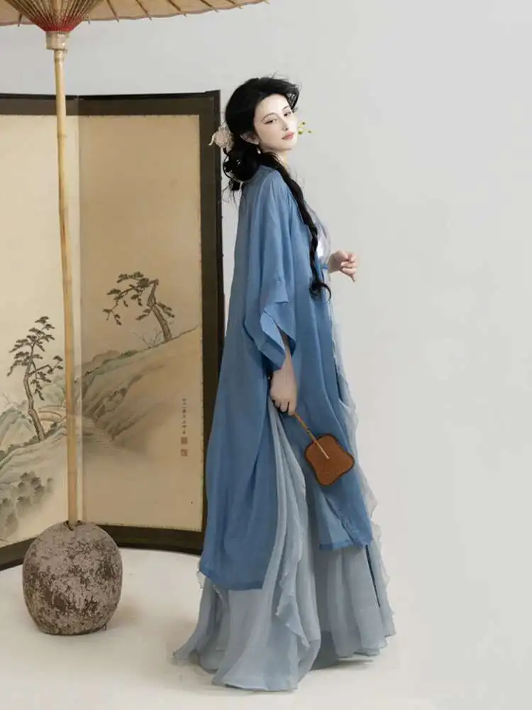Blue Kite Song System Daily Improve Hanfu Flounce Han Elements Dress Versatile Cos Cosplay Blue