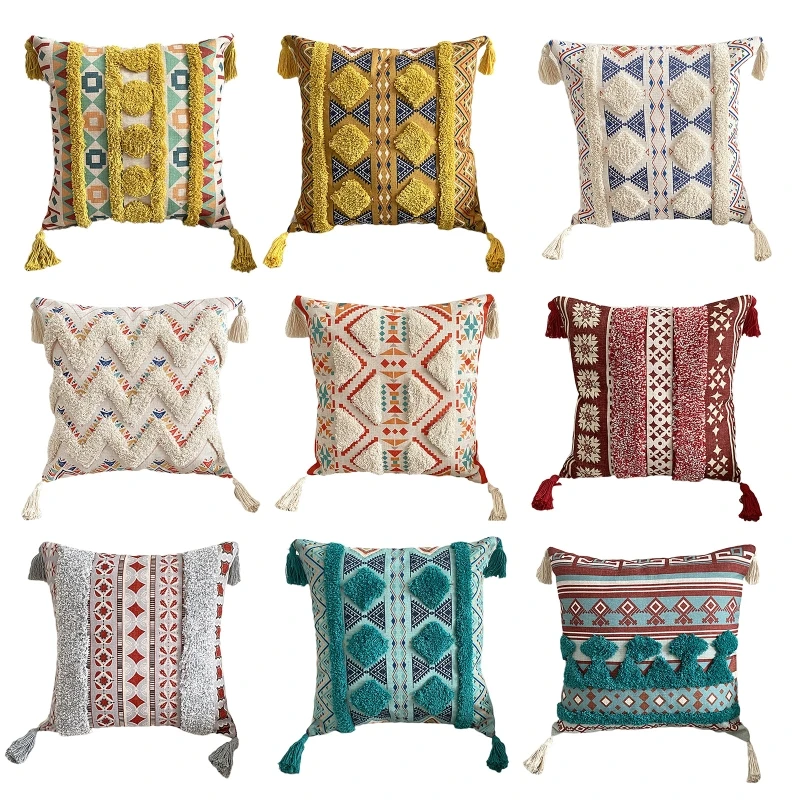 

Boho Tufted Tassel Throw Pillow Cover Cotton Square Pillowcase Covers