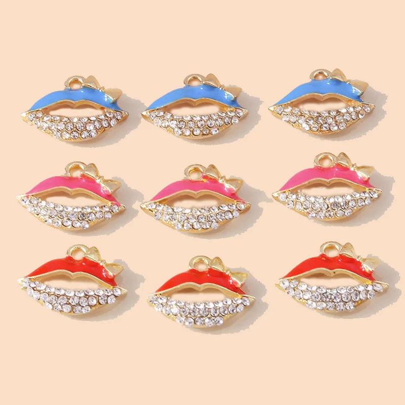 

Leslie 10pcs Romantic Crystal Red Lips Charms DIY for Necklaces Pendants Earrings Cute Girl Charms Jewelry Making Accessories