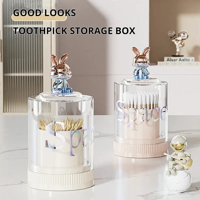 1pc Toothpick Storage Box Cotton Swab Storage Box Dental Floss Storage Box Desktop Creative Rabbit Toothpick Holder