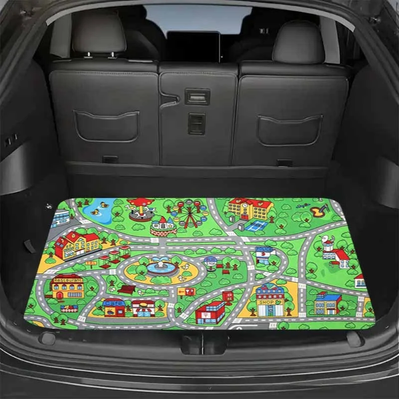 VIKAMA City Road Map Trunk Mat Cartoon Durable Non Slip Universal Cargo Liner Car Interior Decor