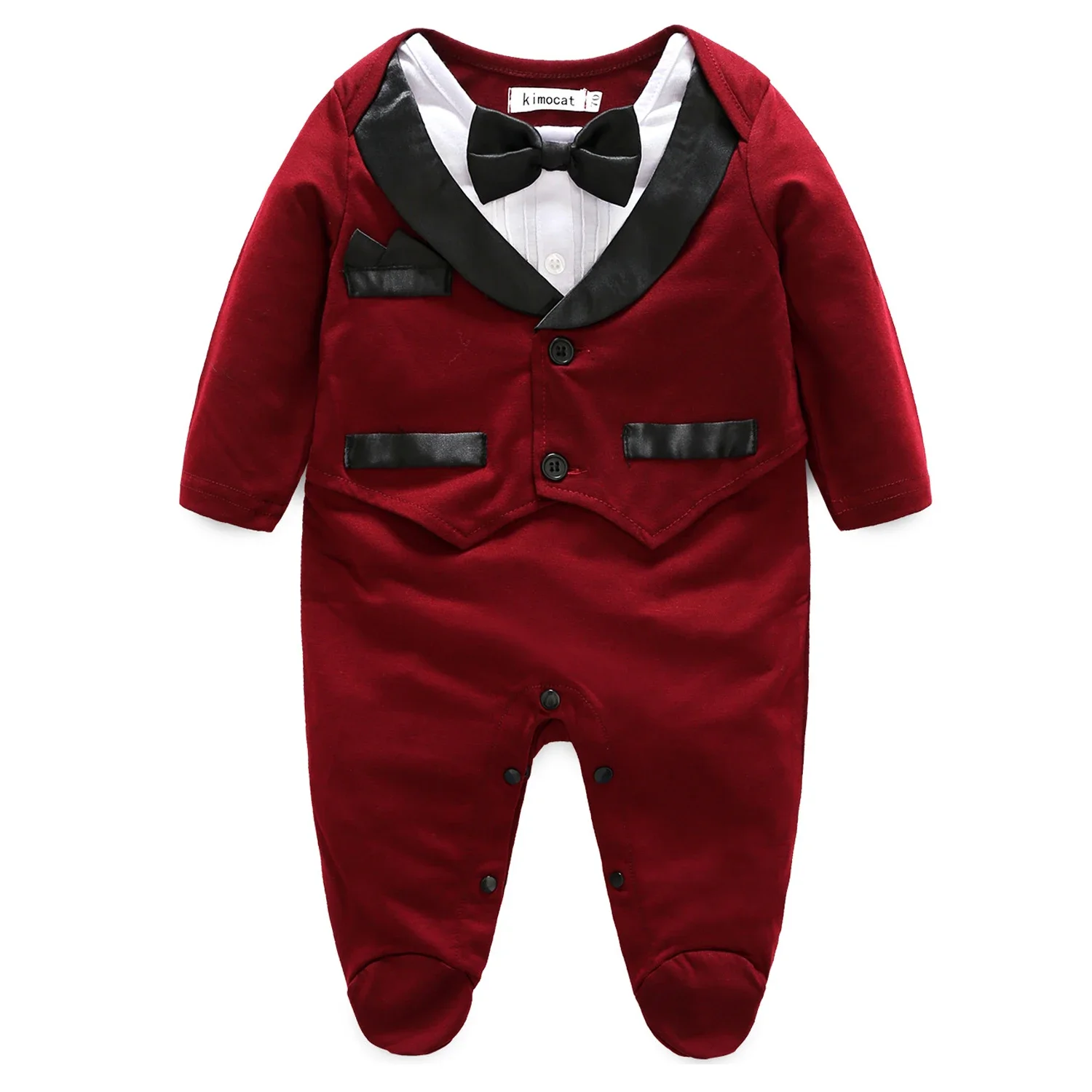 Frühling Herbst Baby Jungen Stram pler Bodysuit ein Jahr alt Täufer Gentleman Fliege Anzug Langarm Baby Overall einteilige Outfits