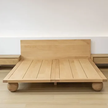 침구가 없는 더블 침대, 레트로 통나무 대형 보드, 행성 침대, 간단한 단단한 목재, 와비 모래 바람, 1.8m 
