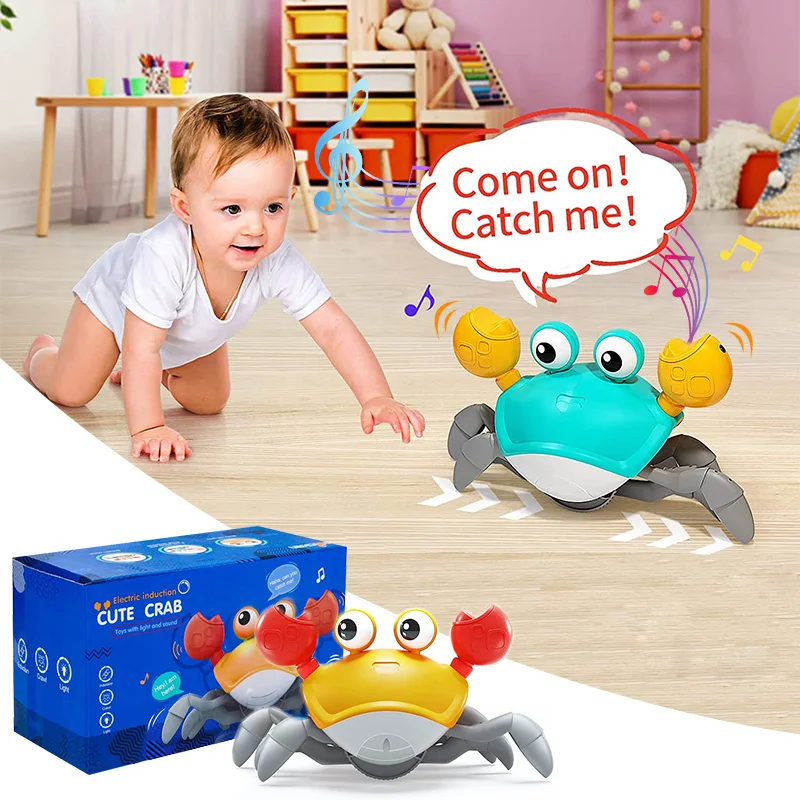 Baby Toys Cute Sensing Crawling Crab Interactive Walking Dancing with Music Automatically Avoid Obstacles Toys for Kids Toddler