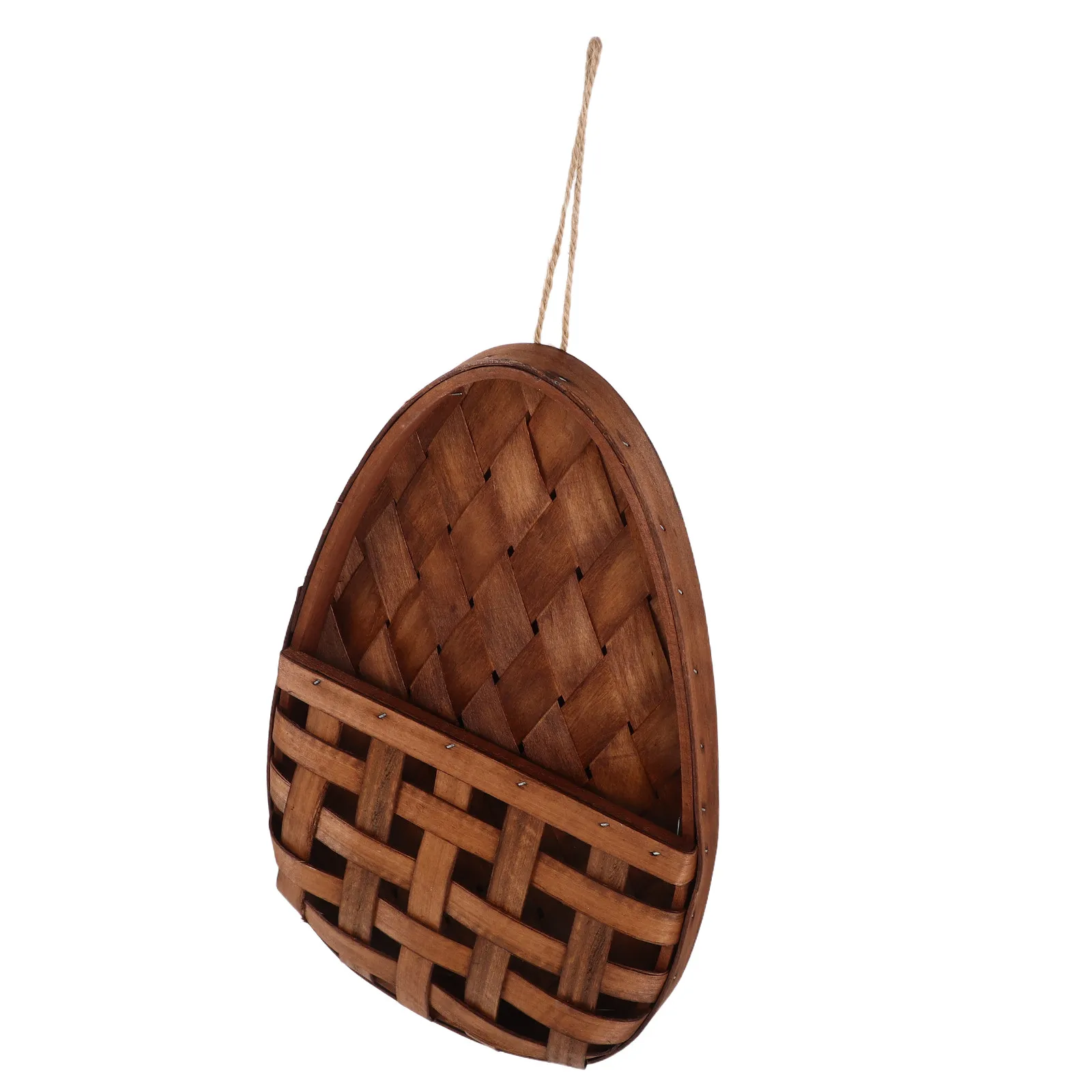 Woven Wood Wall Hanging Basket Rustic Farmhouse Flat Back Planter Decorative Flower Holder for Dried Fresh Flowers Wall Pocket