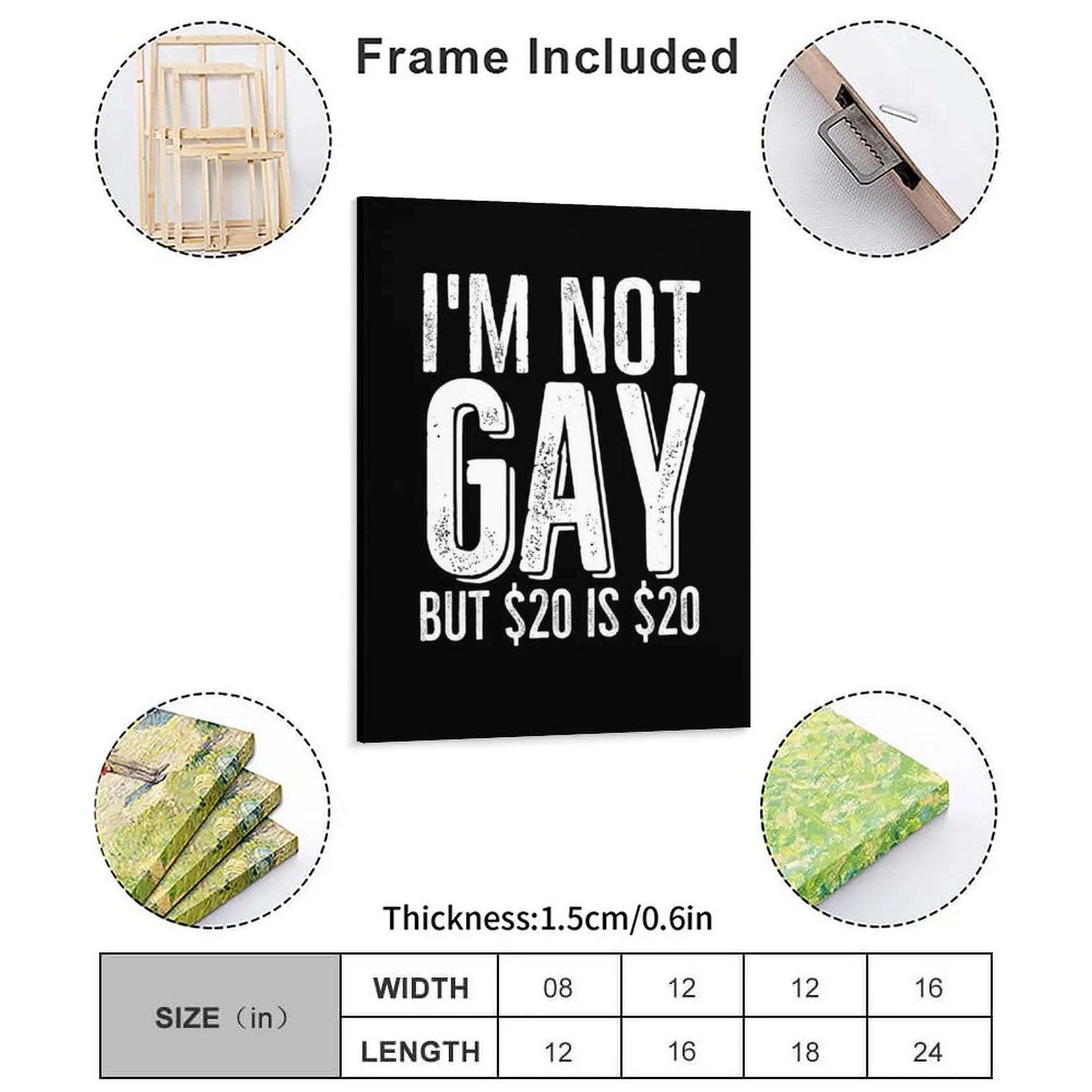 Im Not Gay But 20 Is 20 Canvas Painting Retro Pub Wall Decor Iron Club Framed Wall Paintings