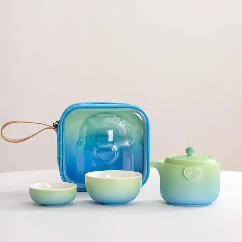Kung Fu Tea Set Quick Cup One Pot Two Cups Colorful Tea Ceremony Set Accessories Gift Convenient Outdoor Travel Small Set Teapot