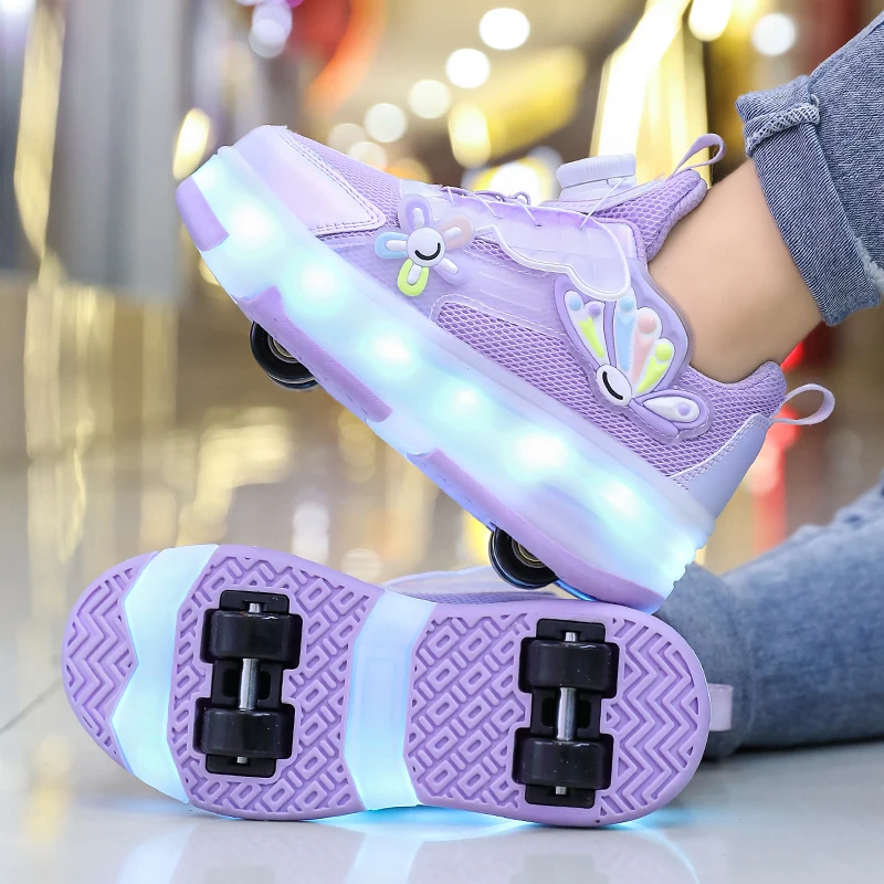 2026 Breathable Roller Skating Running Shoes For Girls Style Stylish Princess Flash Light Student Four-wheel Roller Skates