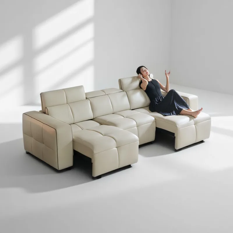 Villa Electric Film and Television Function Leather Sofa Bed Zero Against The Wall Large Flat Floor Living Room Cinema Seat