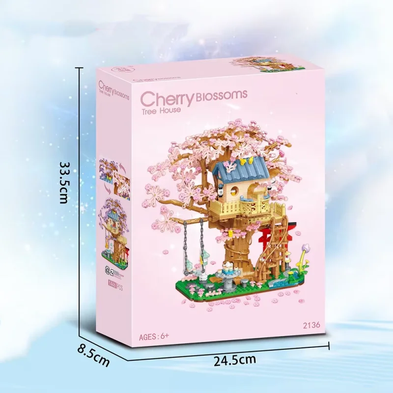 DIY Pink Cherry Blossom Treehouse Building Blocks Set Creative Educational Holiday Gift Perfect for Fam1446PCS toys Cherry tree