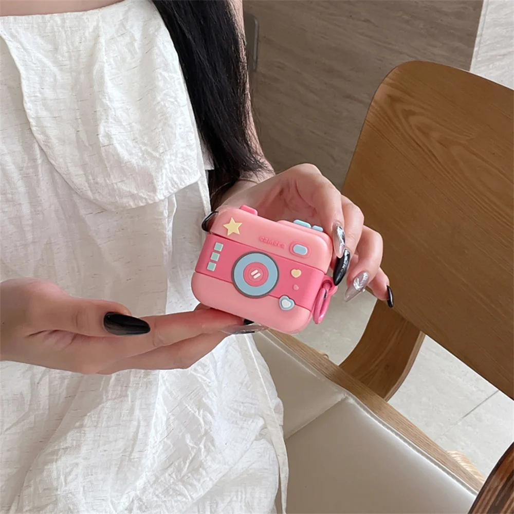 

Korean cute camera model headphone case For AirPods Pro silicone soft headphone charging case protection cover for AirPods 4 3 2