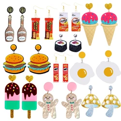 Cute Earrings For Women Cartoon Gingerbread Drop Earrings Gift Fried Egg Sushi Burger Ice Cream Doughnut
