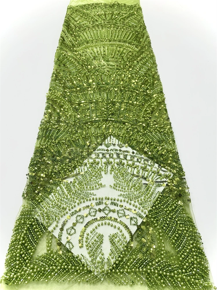 

Luxury African Sequins Lace Fabric 2025 High Quality French Nigerian Groom Beaded Lace Fabric For Sewing Dress