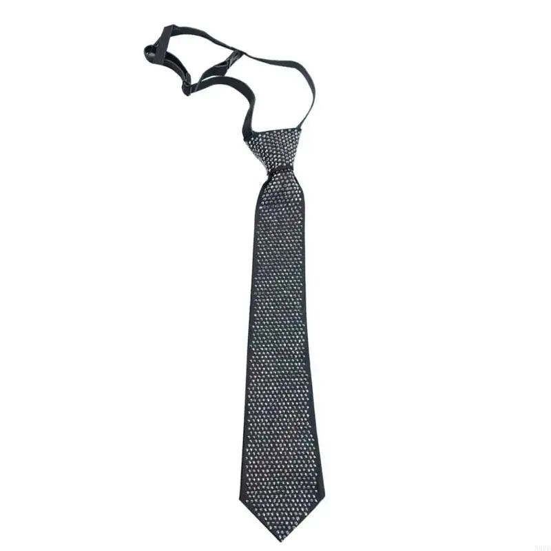 N0PE Student Uniform Tie Business Meeting Necktie Nightclub Rhinestones Studded Tie