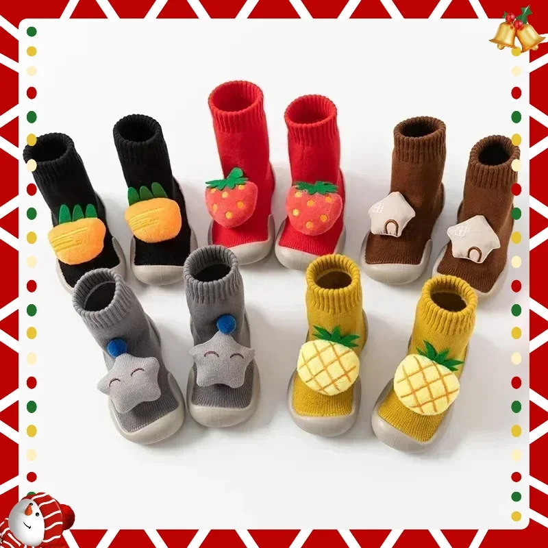 أحذية أطفال كرتونية سميكة ودافئة للأطفال غير قابلة للانزلاق أحذية مشي ناعمة من الأسفل أحذية أطفال داخلية للخريف والشتاء