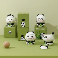 Silly panda cartoon mug three-dimensional small fresh ceramic cup with lid spoon office water cup large capacity water cup