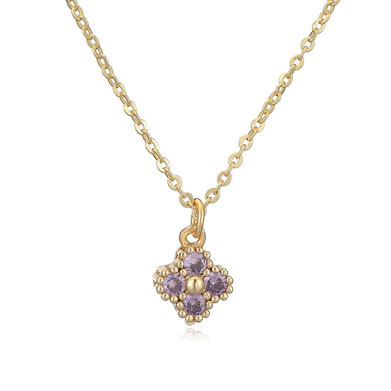 HECHENG, 18K Gold-plated CZ Stone Exquisite And Compact Flower Shaped Women\'s Necklace Collarbone Chain Dropshipping