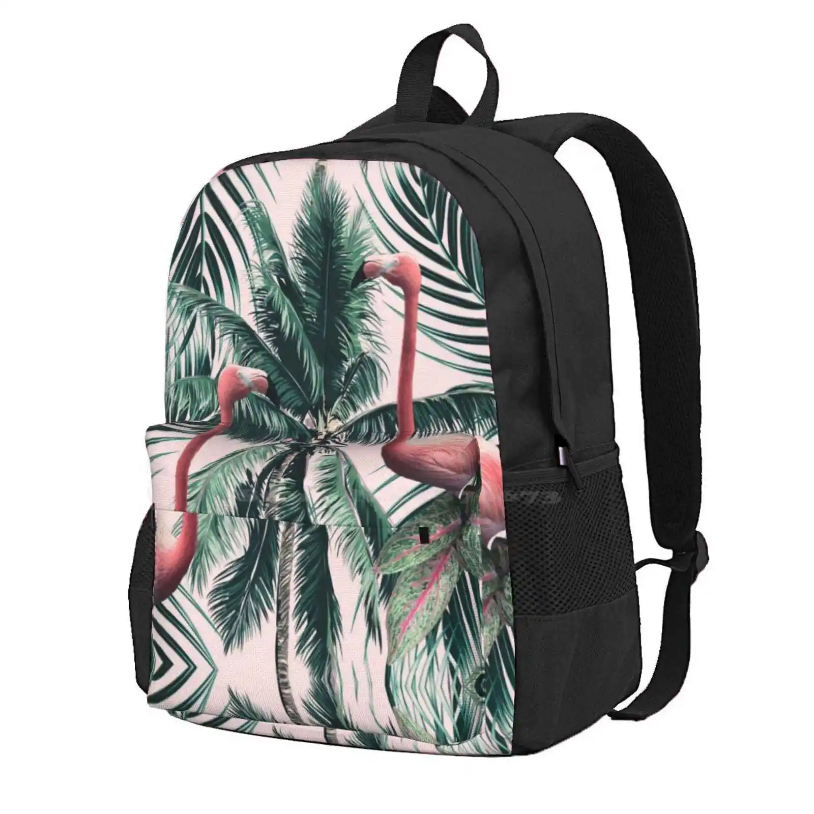 Flamingo Tropics Hot Sale Schoolbag Backpack Fashion Bags Flamingo Tropical Palm Tree Leaves Summer Nature Hawaiian Green Pink