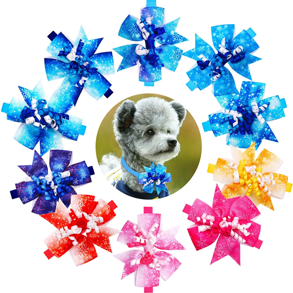 50PCS Christmas Decorate Pet Bows Dog Bowtie Dog Collar Winter Snowflakes Adjustable Winter Grooming Pet Collar for Dog Supplies