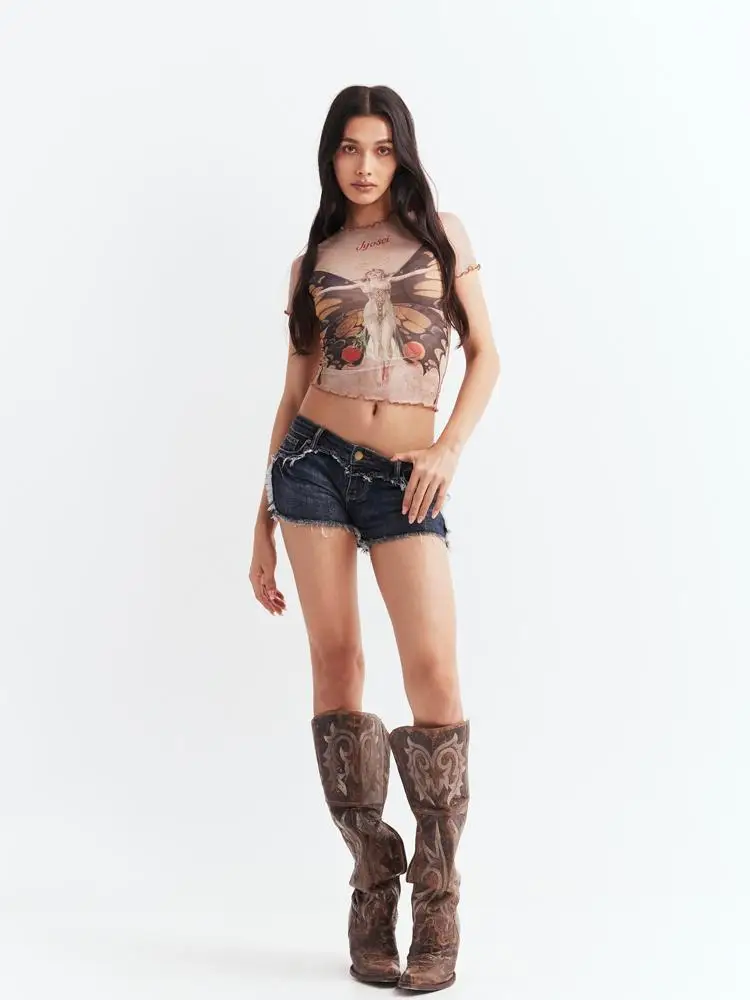 90 년대 Y2k 의류 하라주쿠 프린트 가비지 록 쇼트탑 여성 여름 티셔츠 고딕 크롭 탑 2000 년대 이모 소녀 스트리트웨어