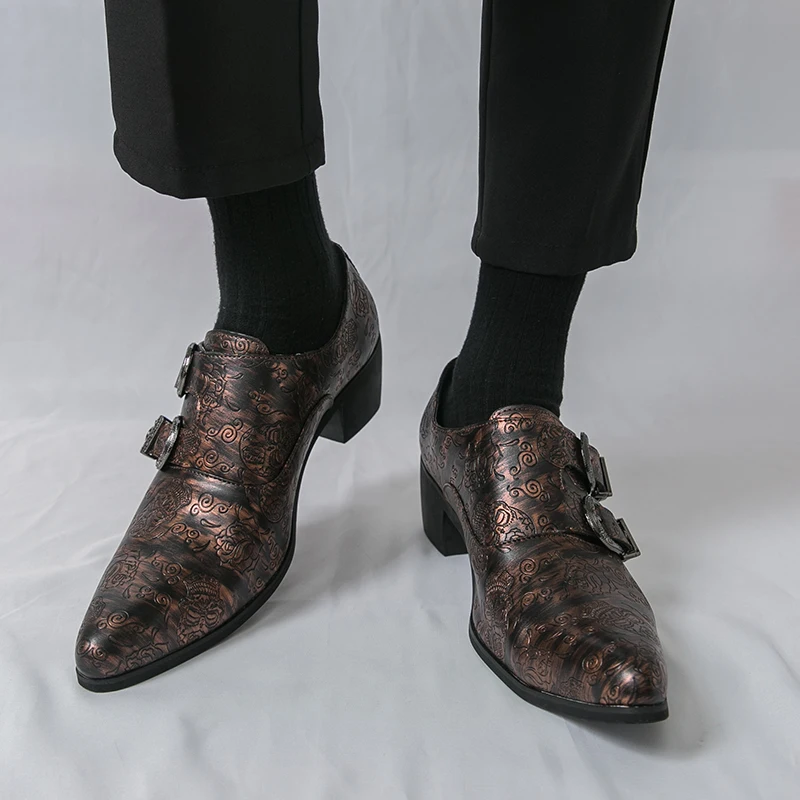 

Men High Heels PU Height Increasing Pointed Business Casual Banquet Dance Shoes