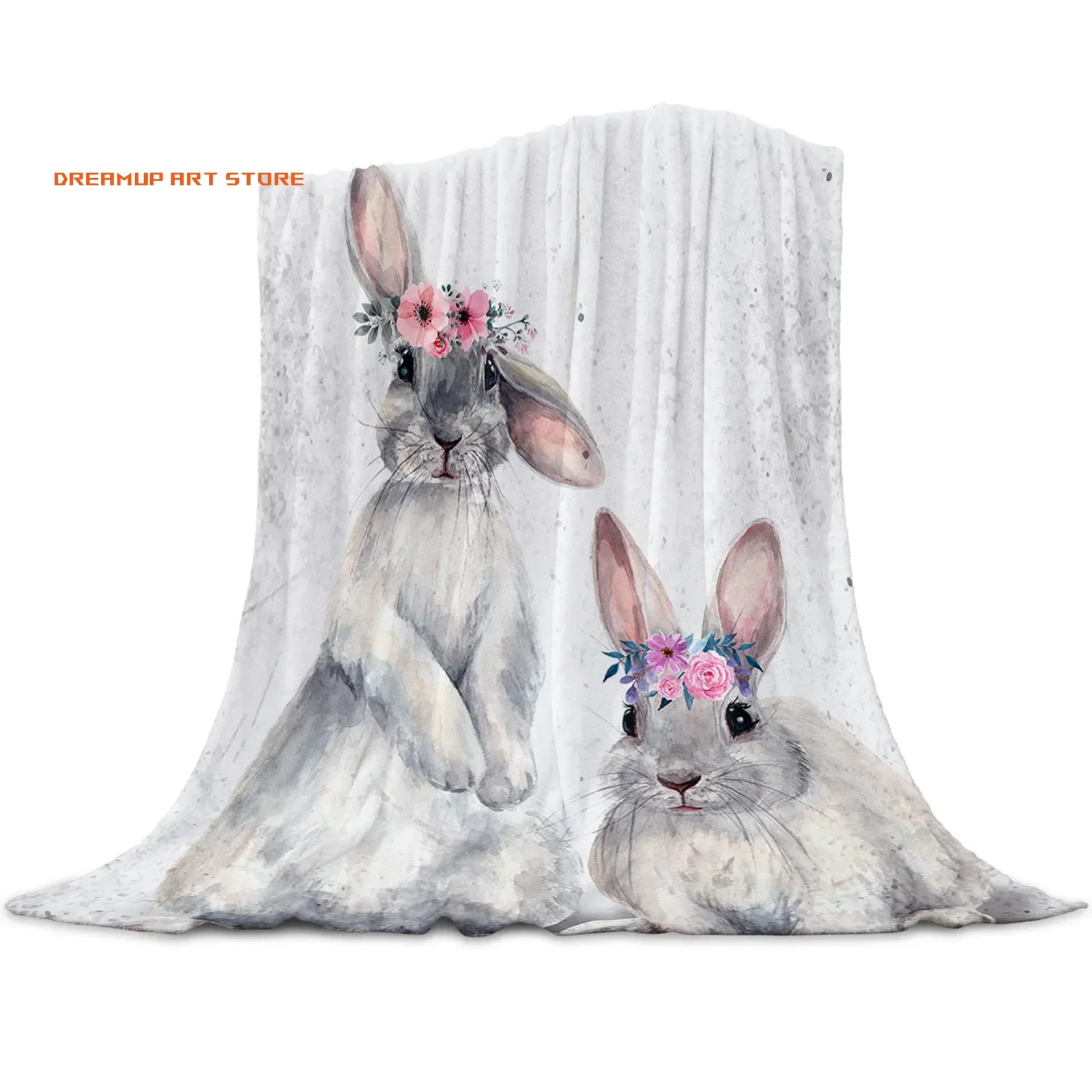 2026 Cute Rabbit Watercolor Flower Animal Printed Flannel Throw Blanket Quilts Keep Warm Sofa Child Blanket Home Textiles Family