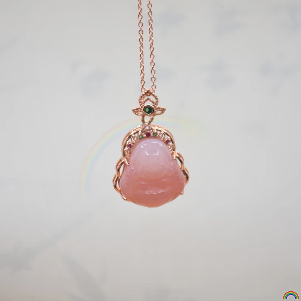 Natural Salt Source Agate Maitreya Buddha Pendant White Powder Gradient Laughing Buddha Jade Necklace Rwbuye Brand Design