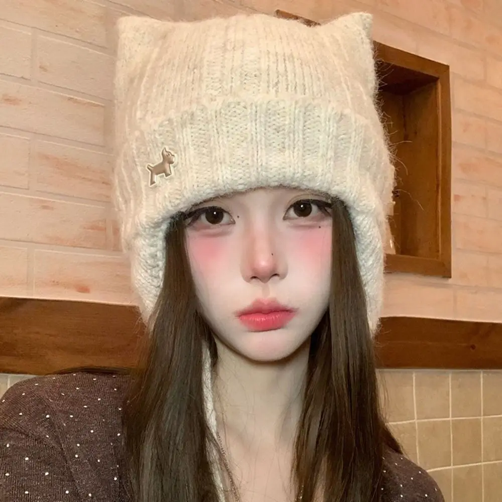Polyester Fleece Lined Beanie Large Head Circumference 56cm To 58cm Warm Winter Hat Ear Protection Thick Knit Hat For Women