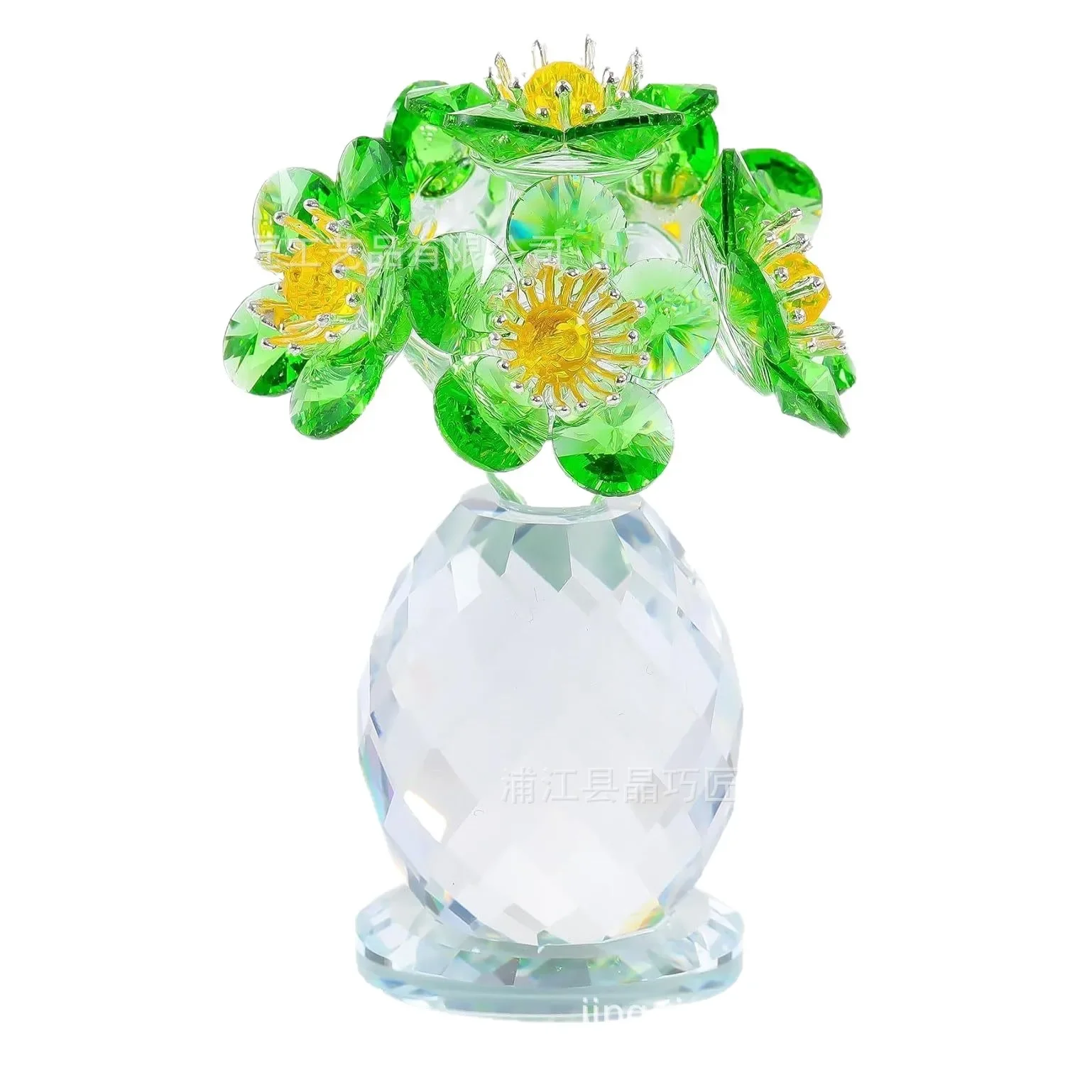 Handcraft Crystal Flower Statue Ornament Clear Base Artificial Flower Figurine Gift High Transparence