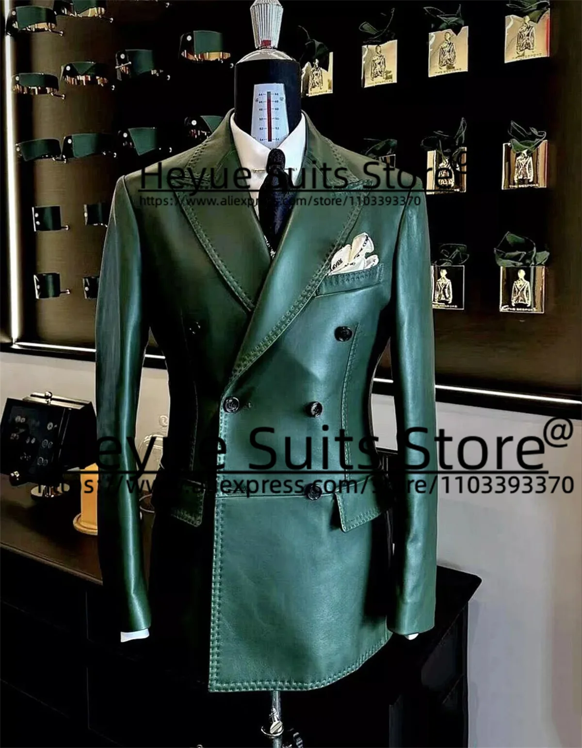 Abiti da uomo in pelle verde di alta qualità Slim Fit smoking da sposo doppiopetto set da 2 pezzi blazer maschili classici trajes para hombre