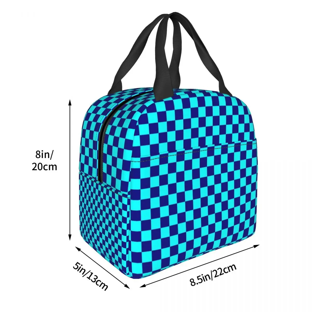 Borsa per il pranzo isolata scozzese personalizzata ciano e blu navy a scacchiera da donna Borsa termica per il pranzo a tenuta stagna per ufficio, lavoro, scuola
