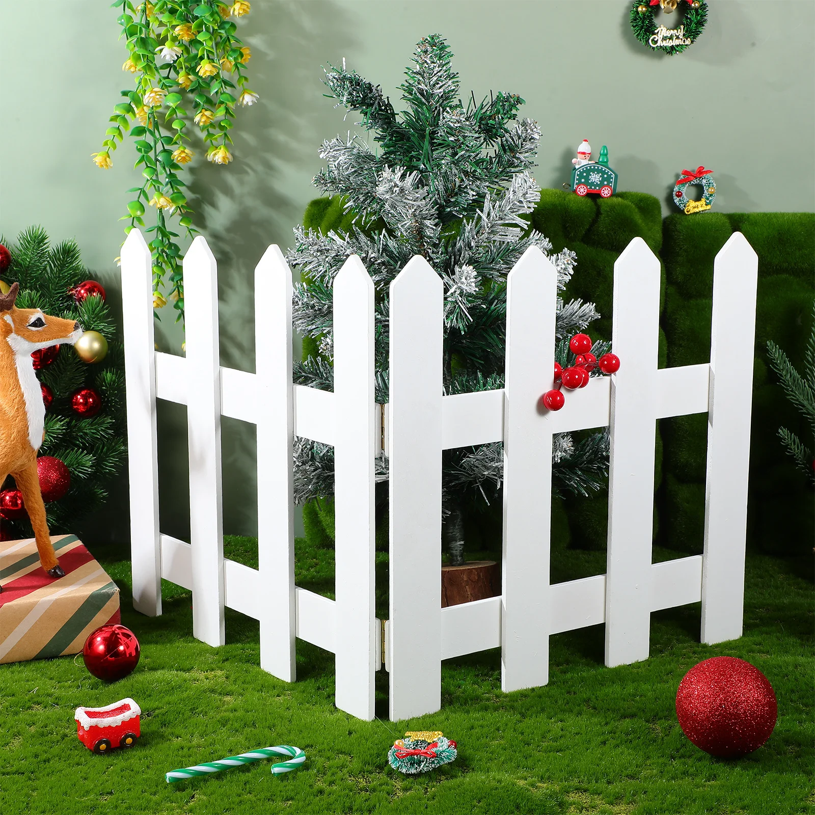 

1.2m Wooden Picket Fence Set Eco Friendly Mini Garden Decor for Christmas Tree Outdoor Holiday Display Yard Decoration
