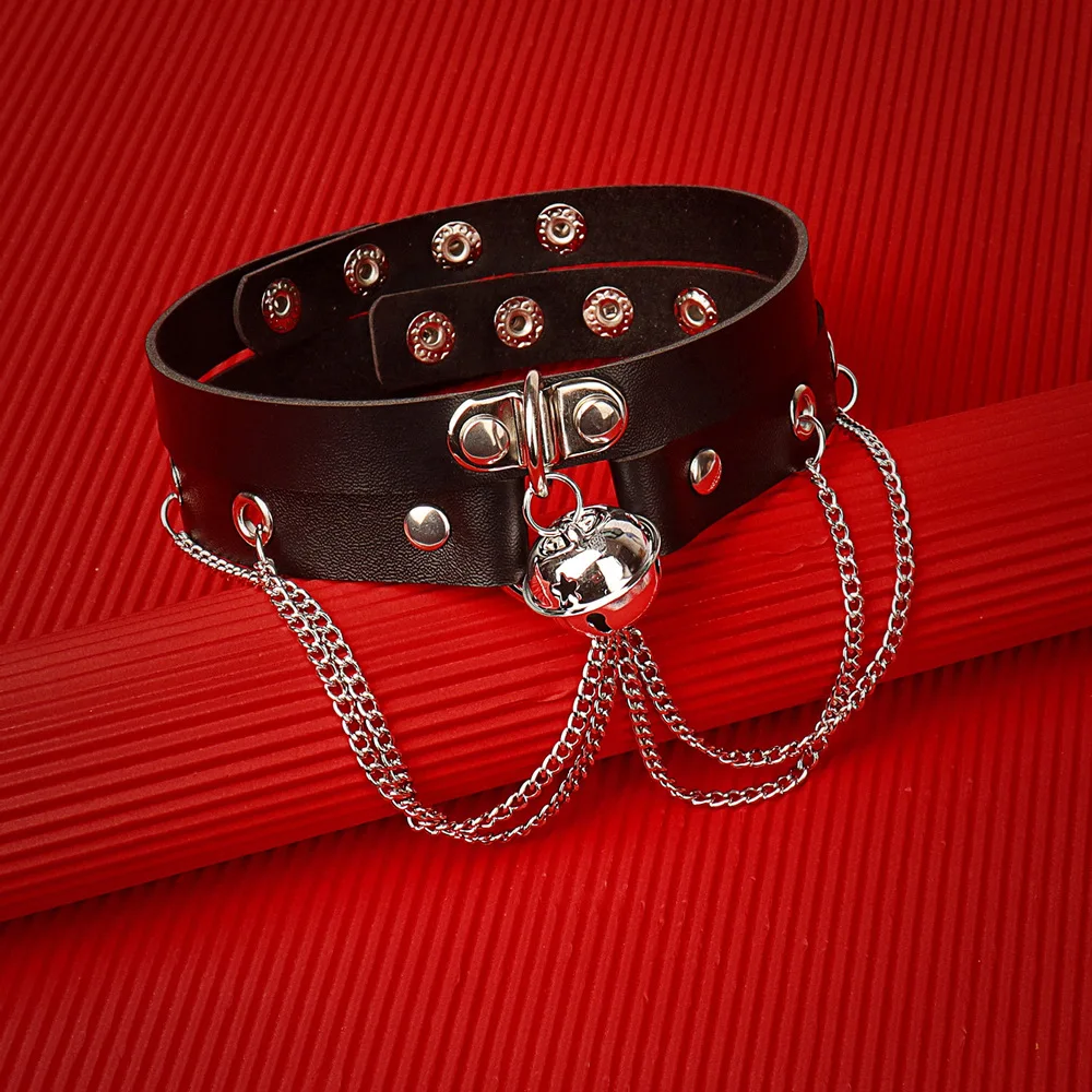 Harajuku Punk Rock and roll Fashion Night club Individuality Originality Cortex Choker Two pieces set Bell Ring Chain Pendant