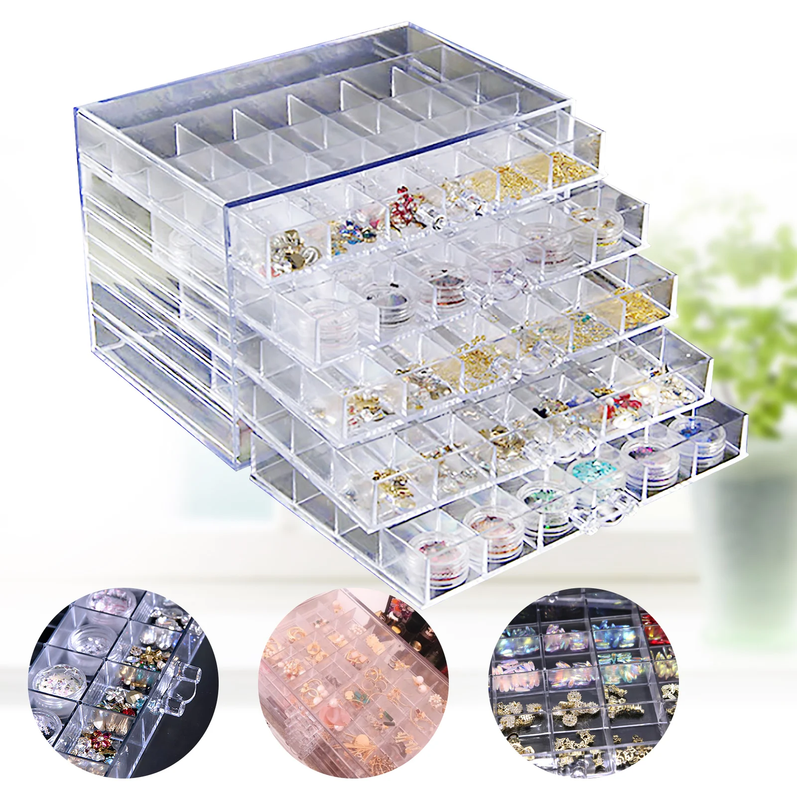 

120 Grids Transparent Plastic Storage Box, 5-Layer Drawer, Nail Charm,Beads, Embroidery Floss Organizer Craft Storage Containers