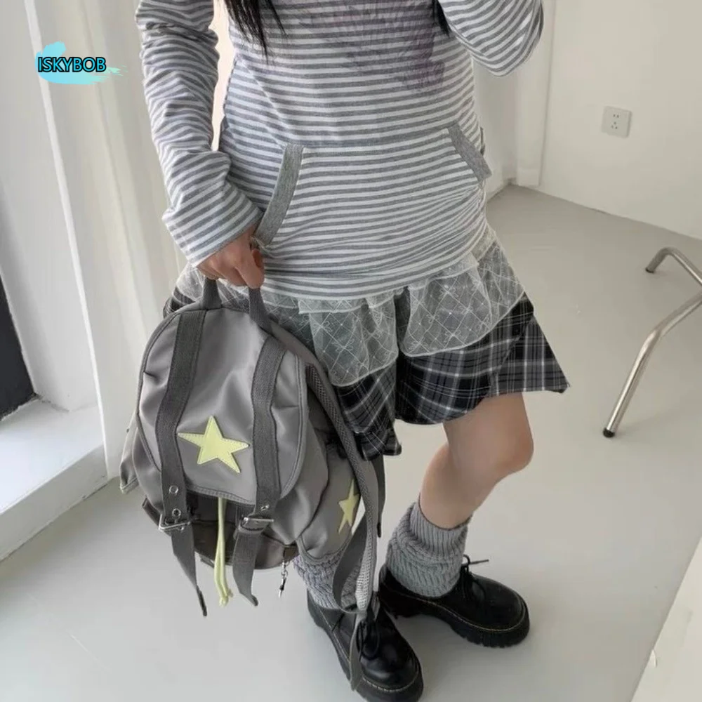 

Cute Large Capacity Lucky Star Backpack Y2K Multi-pocket Drawstring Schoolbag Nylon Korean Style Hiking Camping Bag Students