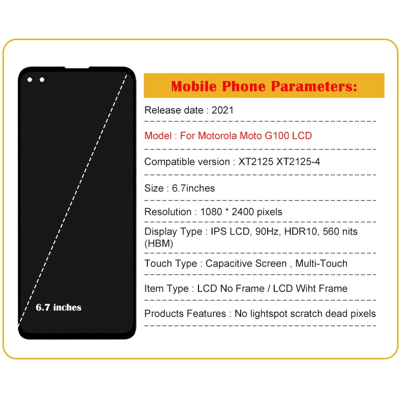 Original 6.7" For Motorola Moto G100 LCD Display Touch Screen Digitizer Assembly Replacement For Moto G100 XT2125, XT2125-4 LCD