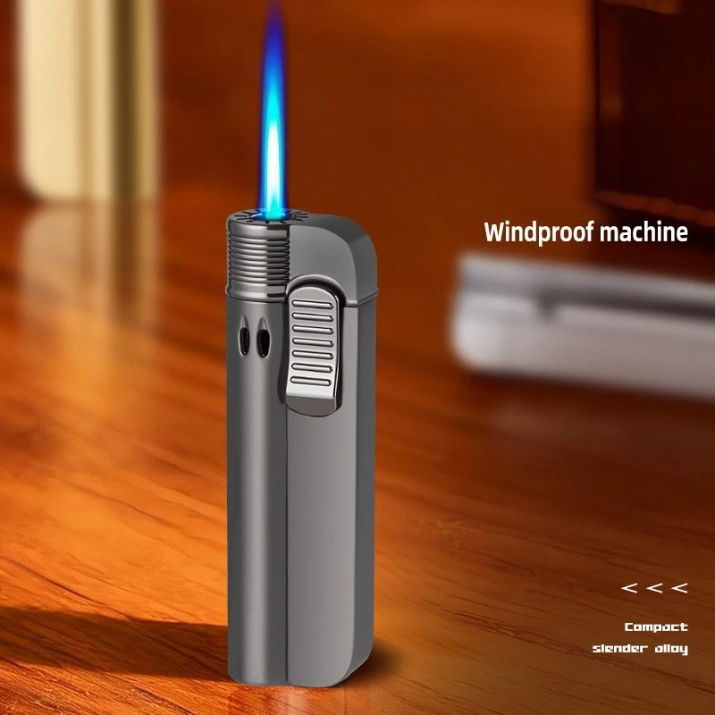 New Luxury Compact Direct Charging Blue Flame Lighter Alloy Body Windproof Circulating Inflatable Lighter Cigarette Accessories