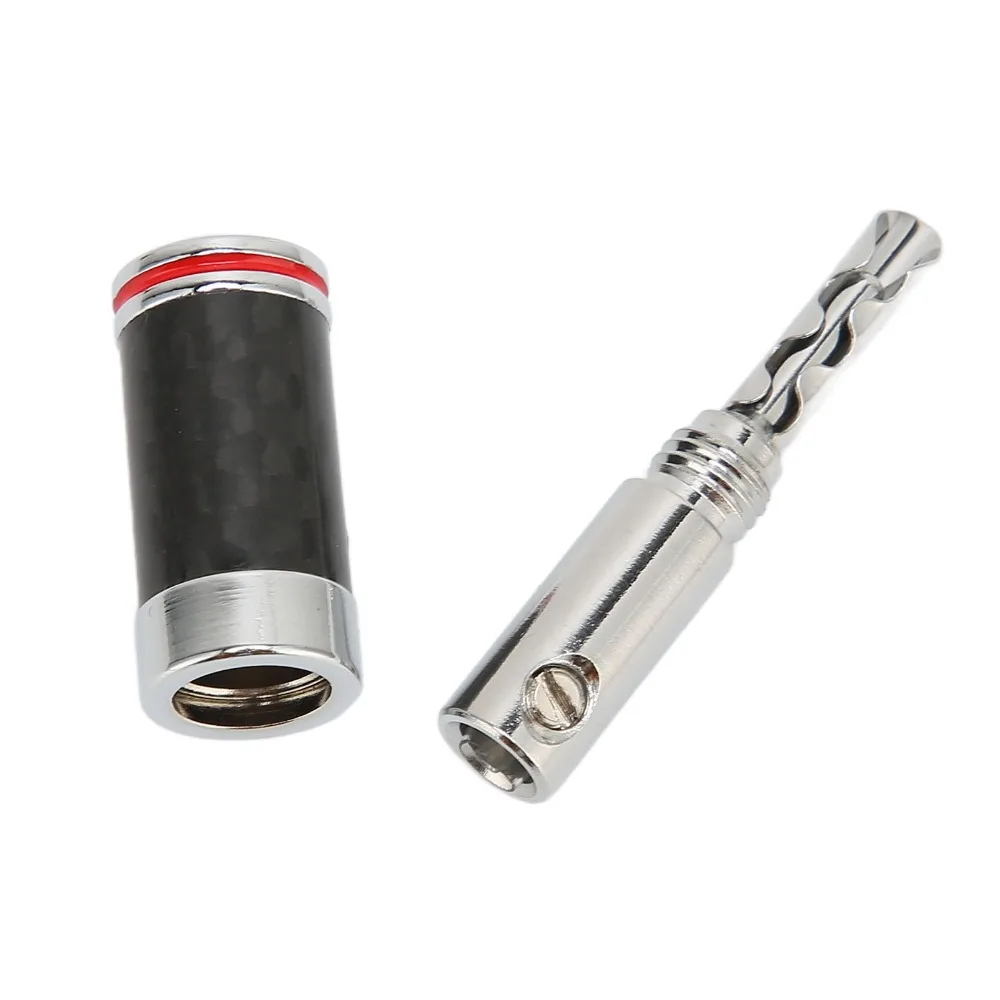 4PCS Black Carbon Fiber Speaker Banana Plugs Dual Screws Locking Cable Diameter Up To 5mm Self Crimping Connectors