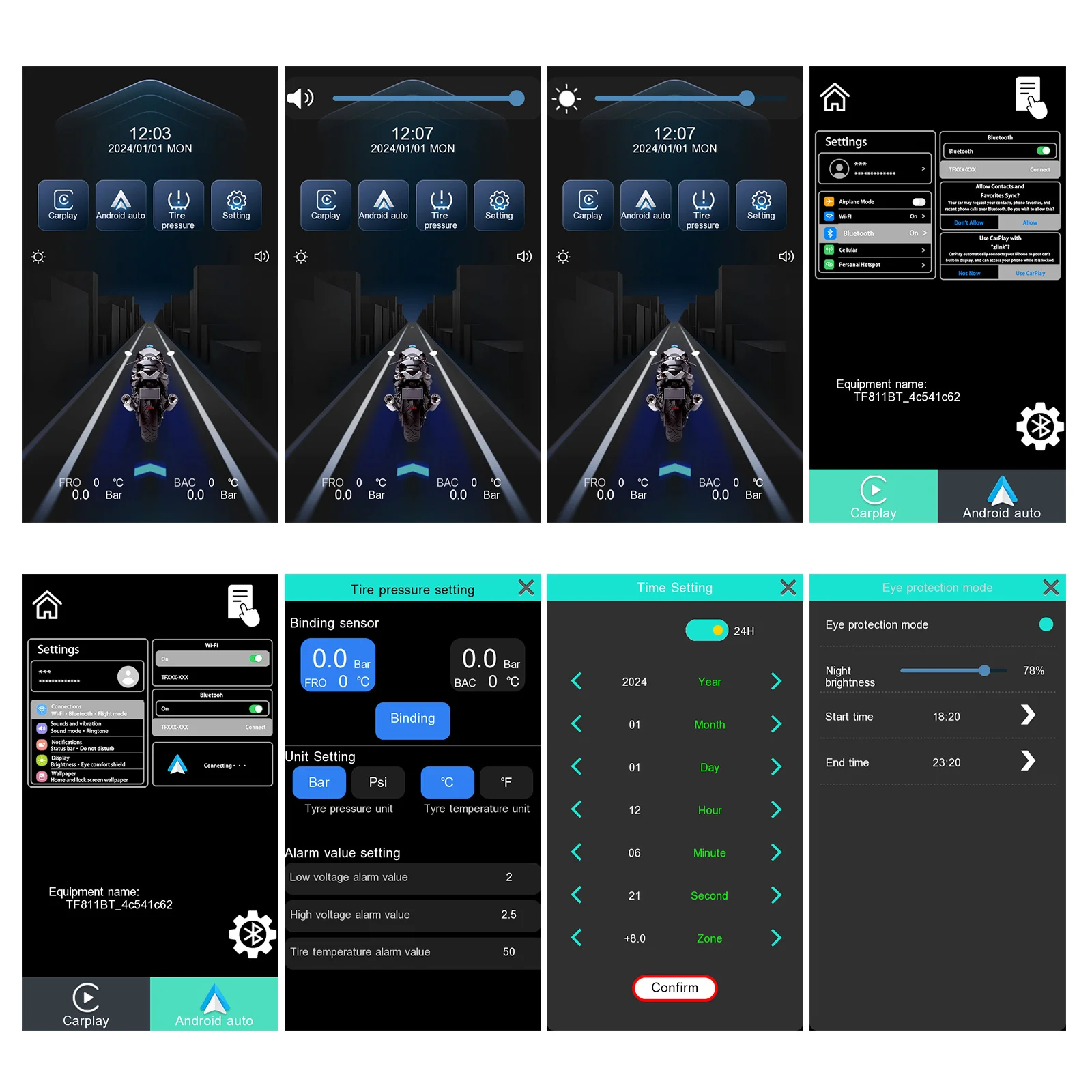 Podofo 5-Zoll-Vertikalbildschirm, intelligentes Motorrad-Display, kabelloses Carplay, Android-Auto-Navigation, IP68, wasserdicht, BT, Helligkeitseinstellung, Motorrad-Monitor, 12 V, mehrere Sprachen, tragbarer Monitor, Smart Player – Detail 6