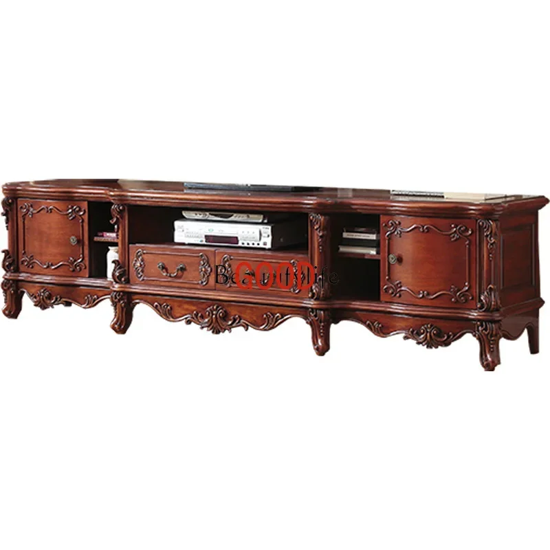 

American TV Cabinet Solid Wood European Style Catalpa TV Combination Small Apartment Living Room Locker