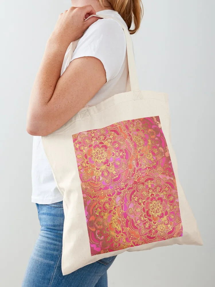 

Hot Pink and Gold Baroque Floral Pattern Tote Bag woman shopping bag Women bags shopping bag logo shopper bags