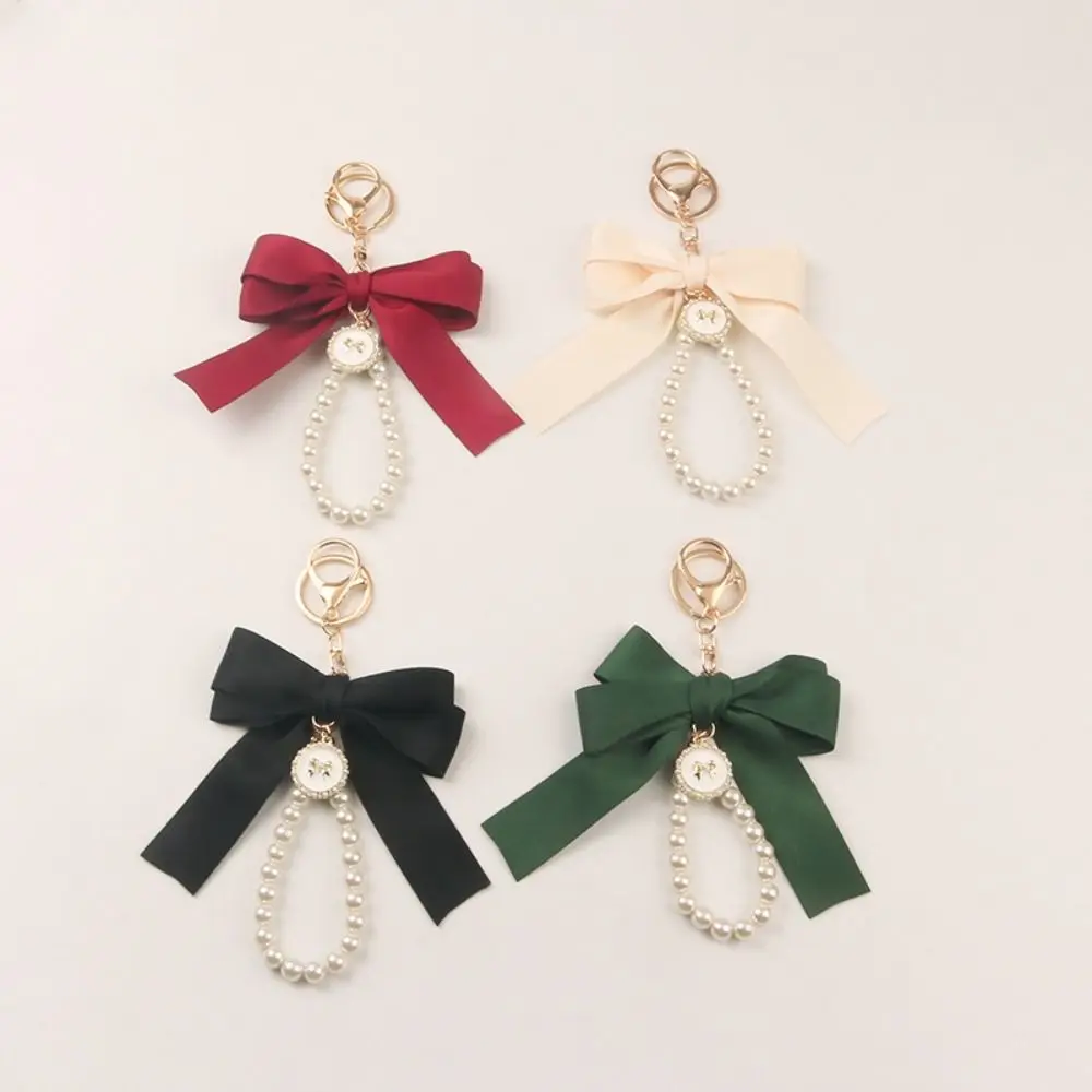 Ins Bell Orchid Pendant Keychain Pretty Creative Ribbon Bow Key Chain Fashion Sweet Pearl Strap Key Ring Gifts