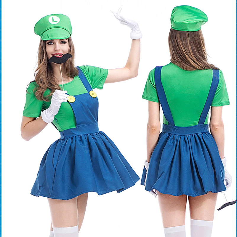 Adult Couple Carnival Halloween Costume Super Brother Plumber Outfit Cosplay Fancy Party Dress