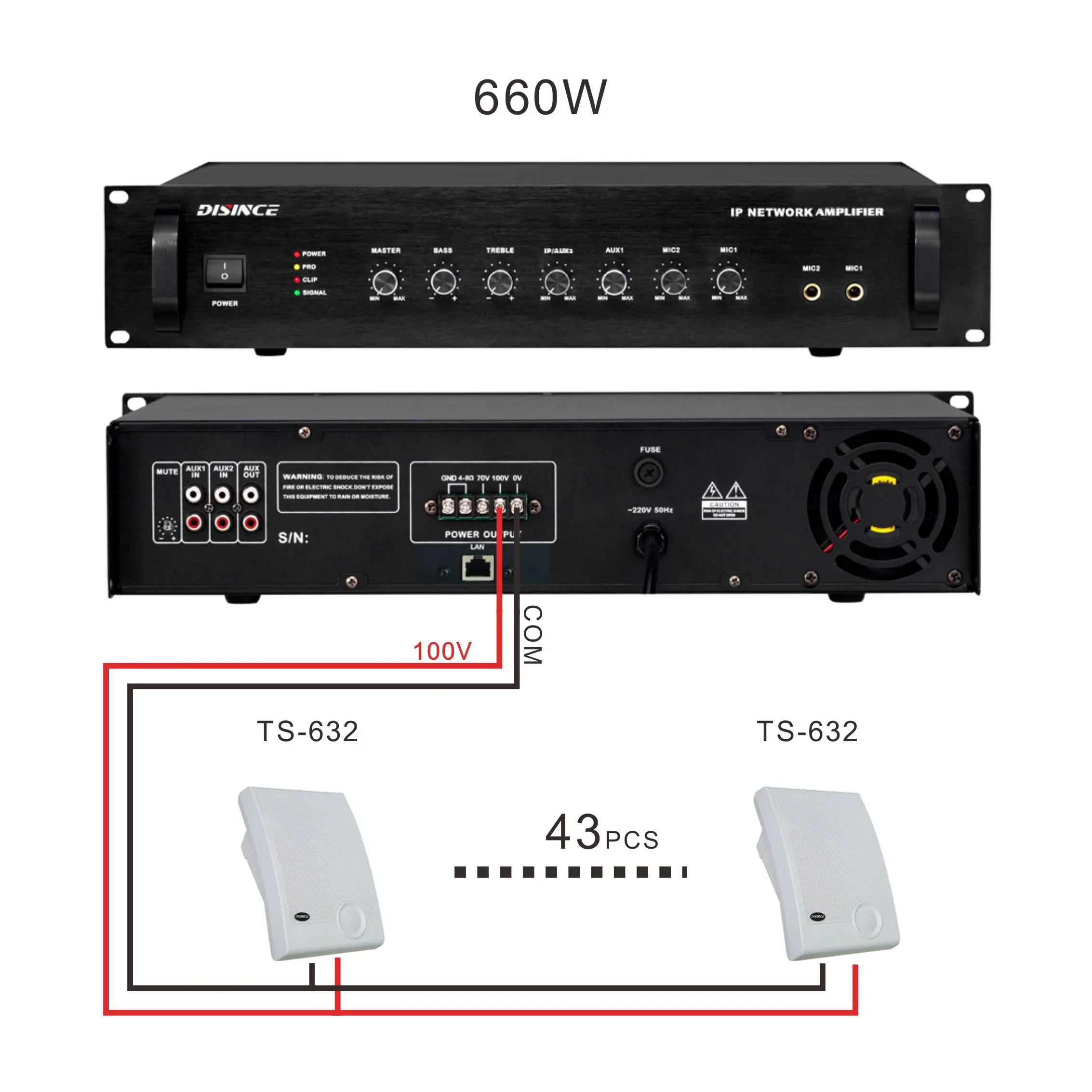 660W SIP Amplifier 100V Output ONVIF RTSP Push Pull Audio Stream for School PA System with Free API